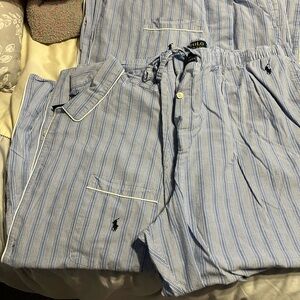 2 pair of Polo by Ralph Lauren Men's Light Blue & White Striped Pajama Capri L